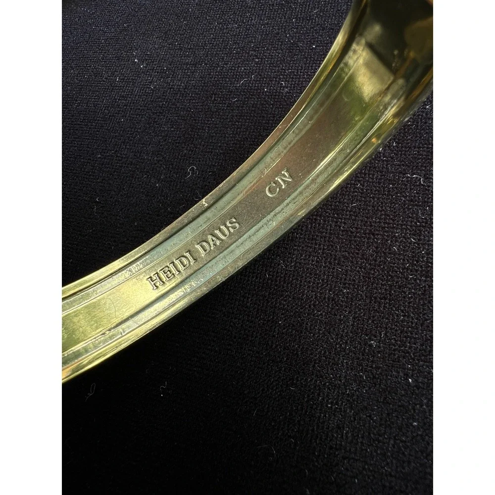 Heidi Daus Tantalizing Swarovski Crystal Faux Pearl Bronze Tone Hinged Bangle
